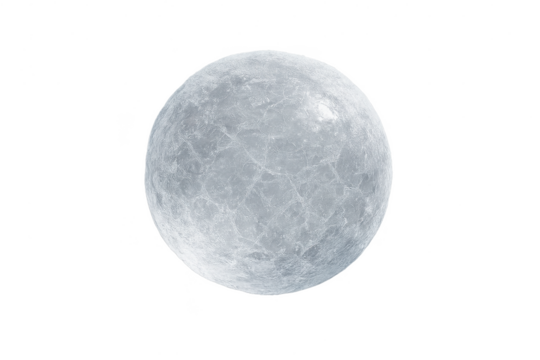 A realistic 3D rendered sphere of textured ice or frozen planet on black background.