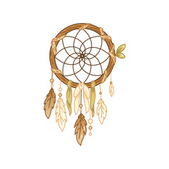Boho dreamcatcher with feathers in soft halloween tones