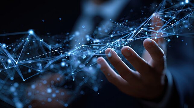 Businessman's hand interacting with digital network