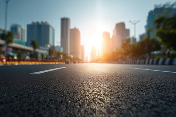 Urban street at sunrise. Cityscape background