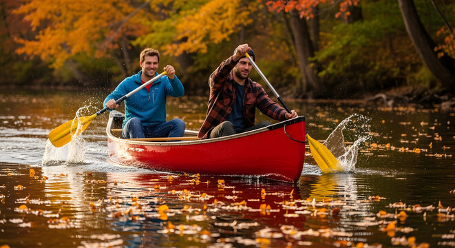 Canoeing Friends Autumn River Adventure Fall Foliage Paddle