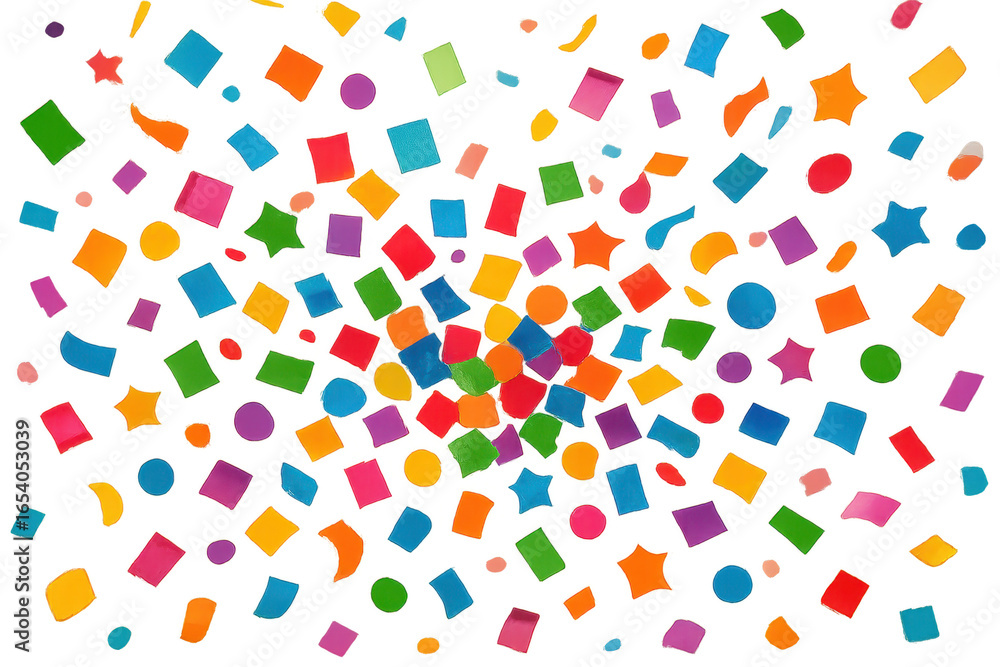 Poster colorful abstract shapes exploding with glowing light on a dark background.