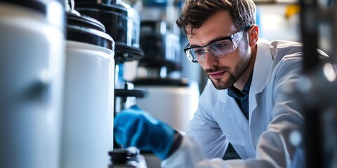 Scientist working with advanced laboratory equipment and scientific research equipment in a controlled environment