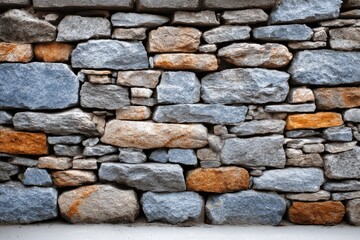Fototapeta premium Close-up of a stone wall, various shades of gray and tan stones