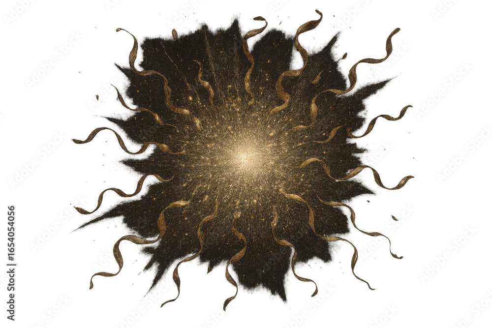 Poster abstract fractal starburst with tendrils isolated on transparent background