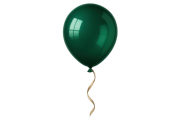 Glossy dark green party balloon with ribbon isolated on transparent background