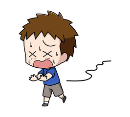 暑さでまっすぐ歩けない男の子のイラスト
