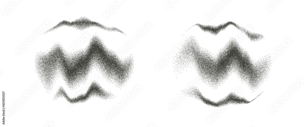 Poster organic lines dotwork gradient in round shapes set. irregular dynamic halftone figures. random abstr