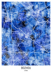 Bozhou China City Map. Watercolor art downtown tourism, house art travel, scenic metropolis concept, travel art city, patriotic abstract banner, view office street