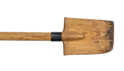 Antique wooden shovel with weathered handle isolated on the transparent background for garden and rustic decor concepts isolated on solid white background Png