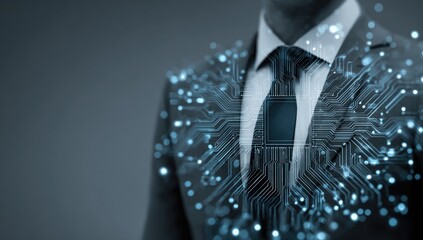 Businessman with digital circuit overlay