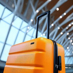 Orange Suitcase In Modern Airport