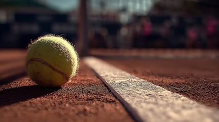Close Up Tennis Ball On Clay Court
