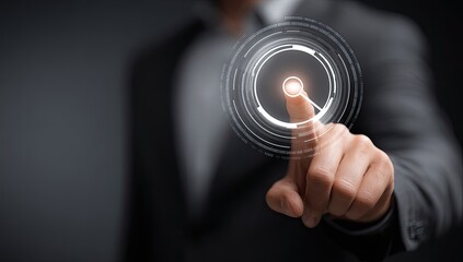 Businessperson interacts with a digital interface