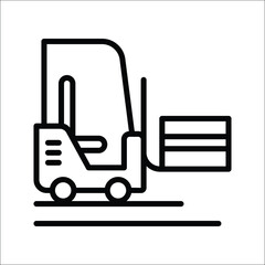 A blackandwhite outline shows a forklift carrying a rectangular block placed on a horizontal line within a square border