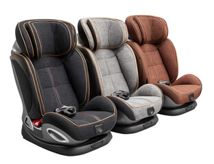 Naklejka premium Three child car seats in various colors, showing details