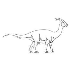 Fototapeta premium Vector line art of a Parasaurolophus dinosaur with long crest on head, standing pose detailed outline drawing in dark academia vector theme