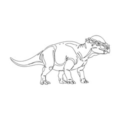 Fototapeta premium Vector line art of a Pachycephalosaurus dinosaur with domed head and strong body, decorative flower crown detail in dark academia illustration