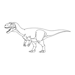 Vector line art of Giganotosaurus dinosaur illustration, massive predator with sharp teeth and muscular body drawn in black outline style