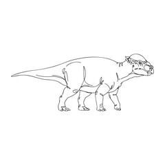 Vector line art illustration of Pachycephalosaurus with domed skull and body outline in profile view for paleontology and design projects
