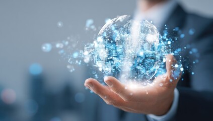 Businessman holding a digital globe