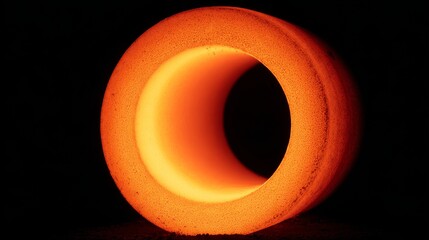 Close-up glowing heated metal surface, industrial precision, intricate texture, cinematic macro photography