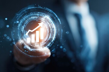 Businessman interacting with a holographic chart