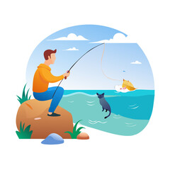 man fishing on the lake