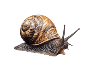 A small snail with a spiral shell and extended antennae