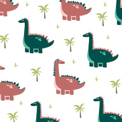 dinosaur brontosaurus green vector cartoon seamless pattern design for kids apparel fullprint fabric