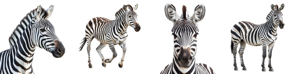 Set of zebras isolated on transparent background PNG