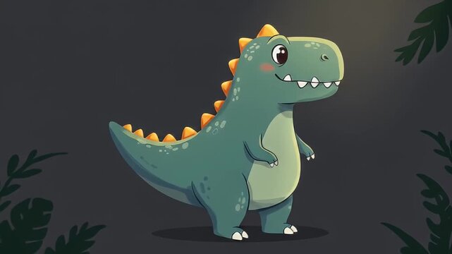 Cartoon illustration of a friendly teal dinosaur with orange spine ridges