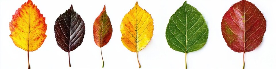 Fototapeta premium Collection of vibrant autumn leaves, isolated on white background. Autumn season concept.