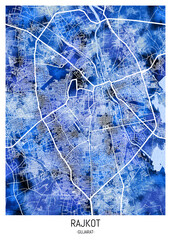 Rajkot Gujarat City Map. Watercolor art downtown tourism, house art travel, scenic metropolis concept, travel art city, patriotic abstract banner, view office street