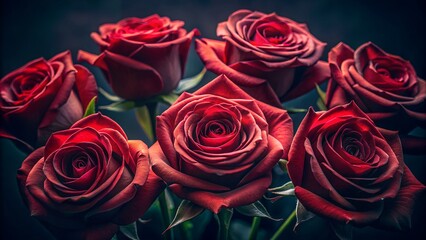 Obraz premium Close up of deep red roses in full bloom