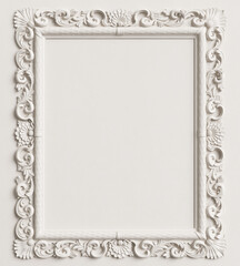 Classic mirror frame on the white wall.Digital illustration.3d rendering