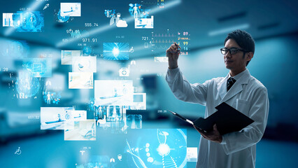 病院で研究する医師と医療テクノロジー