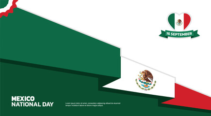 viva mexico Independence Day Design, minimalist template of 16 september design elements with minimalist diagonal ribbon, mexico map and flag in poster and banner form