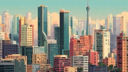 Obraz premium Cityscape panorama, stylized