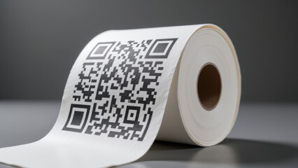 Paper roll featuring bold QR code print on dark studio backdrop