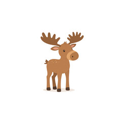Cute cartoon reindeer with nose and antlers separated on white background