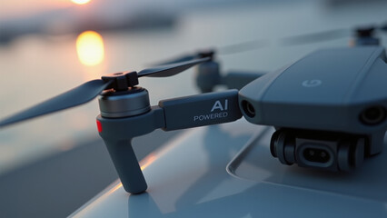 Obraz premium AI branded drone ready for takeoff on outdoor surface with folded arms