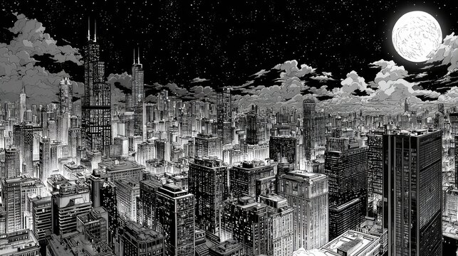 Fototapeta A night cityscape, seen from above