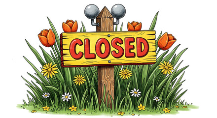 A sign, with a border, displays "CLOSED." The sign could indicate a store or service is currently unavailable.
