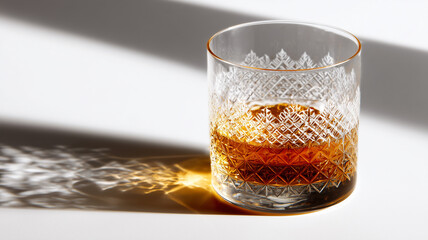 Whiskey in cut glass with shadow