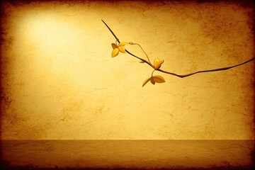 Aged paper background with golden branch