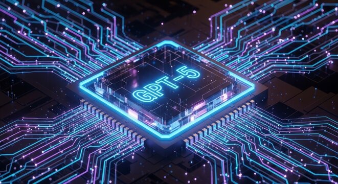 Advanced Neural Network Chip with GPT 5 Digital Display