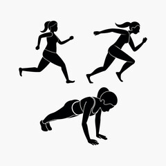 Female Fitness Running Pushup Workout Training Sport Icon Vector Illustration
