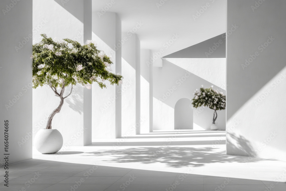 Poster sunlit concrete columns casting sharp shadows in modern architectural design