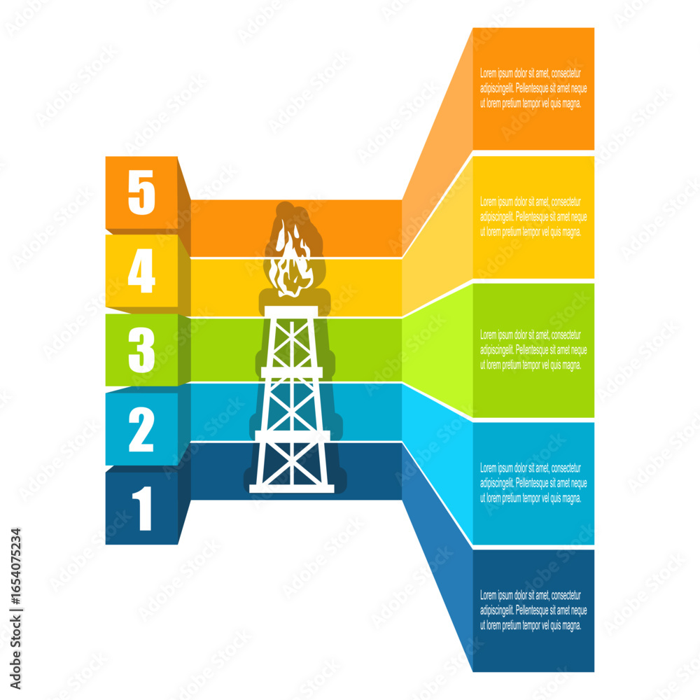 Poster gas tower icon with five features or option of project to select. minimal infographic illustration f